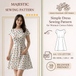 Woman wearing polka dot fit and flare dress made from simple dress sewing pattern for women cotton fabric PDF download